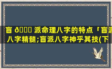 盲 🐅 派命理八字的特点「盲派八字精髓;盲派八字神乎其技(下)」